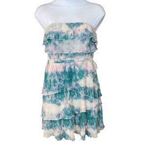 Pins & Needles Strapless Tie Dye Accordion Pleat Asymm Tiered Ruffle Dress S